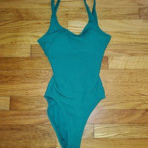 TIME AND TRU emerald green textured one piece swimsuit